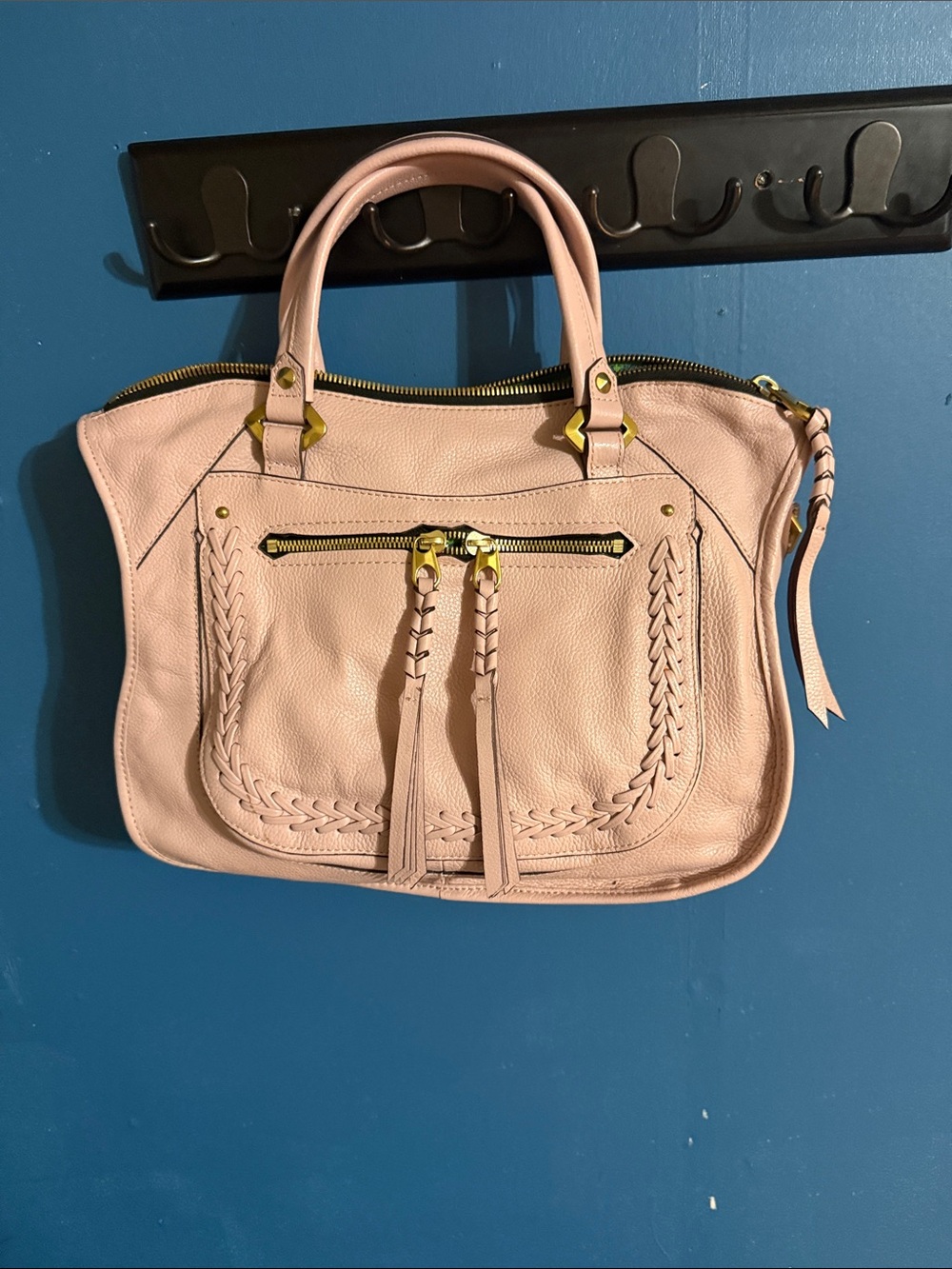 Yohji Yamamoto Pale Pink Leather Braided Shoulder Bag with Gold Hardware